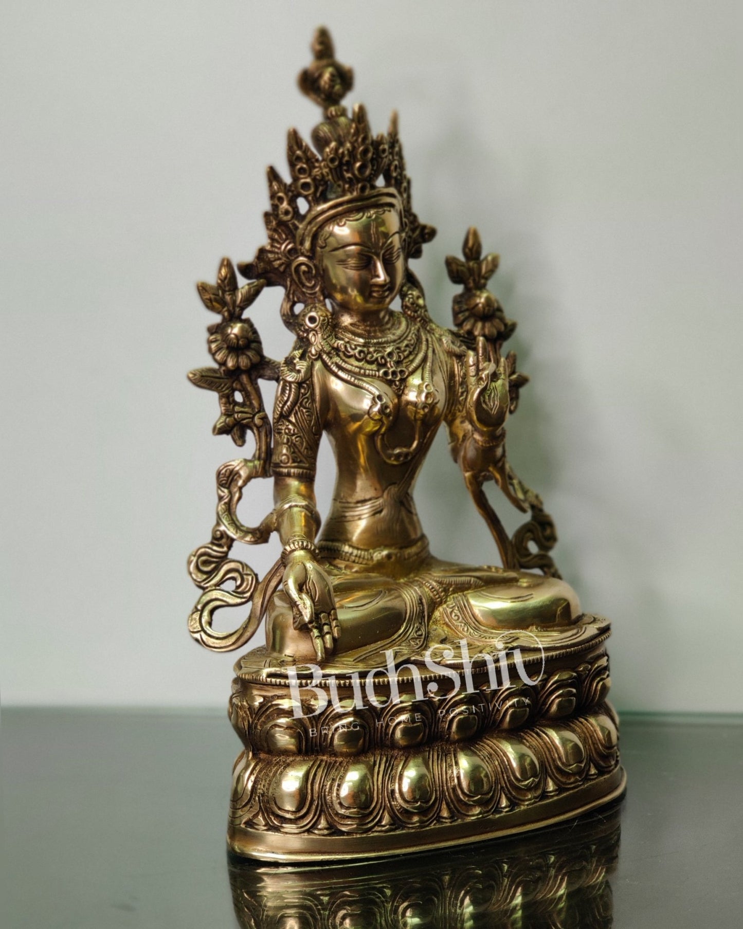 Pure Fine Brass White Tara Statue | Symbol of Purity | 14" x 8" x 5" - Budhshiv.com