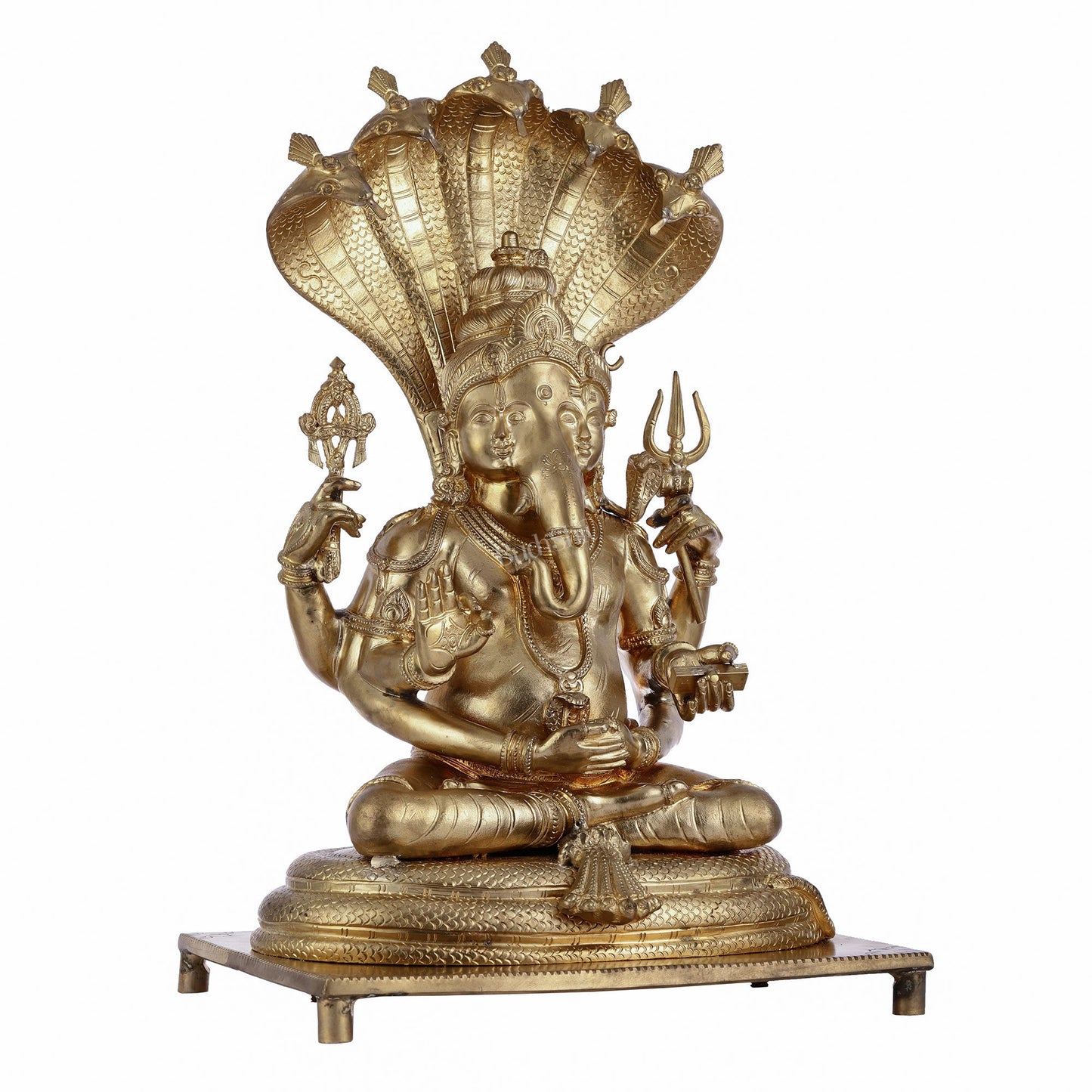 Pure panchaloha Bronze Lord Ganesha with Shiva and Parvati Idol - 18.5" - Budhshiv.com