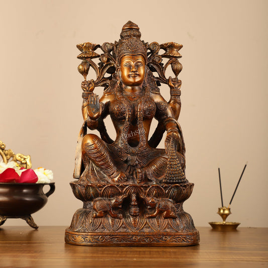 Pure Superfine Brass Goddess Lakshmi Idol - 15.5" - Budhshiv.com