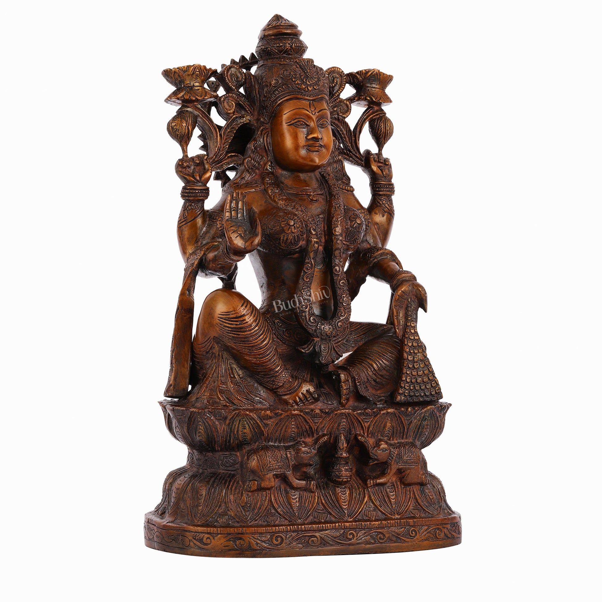 Pure Superfine Brass Goddess Lakshmi Idol - 15.5" - Budhshiv.com