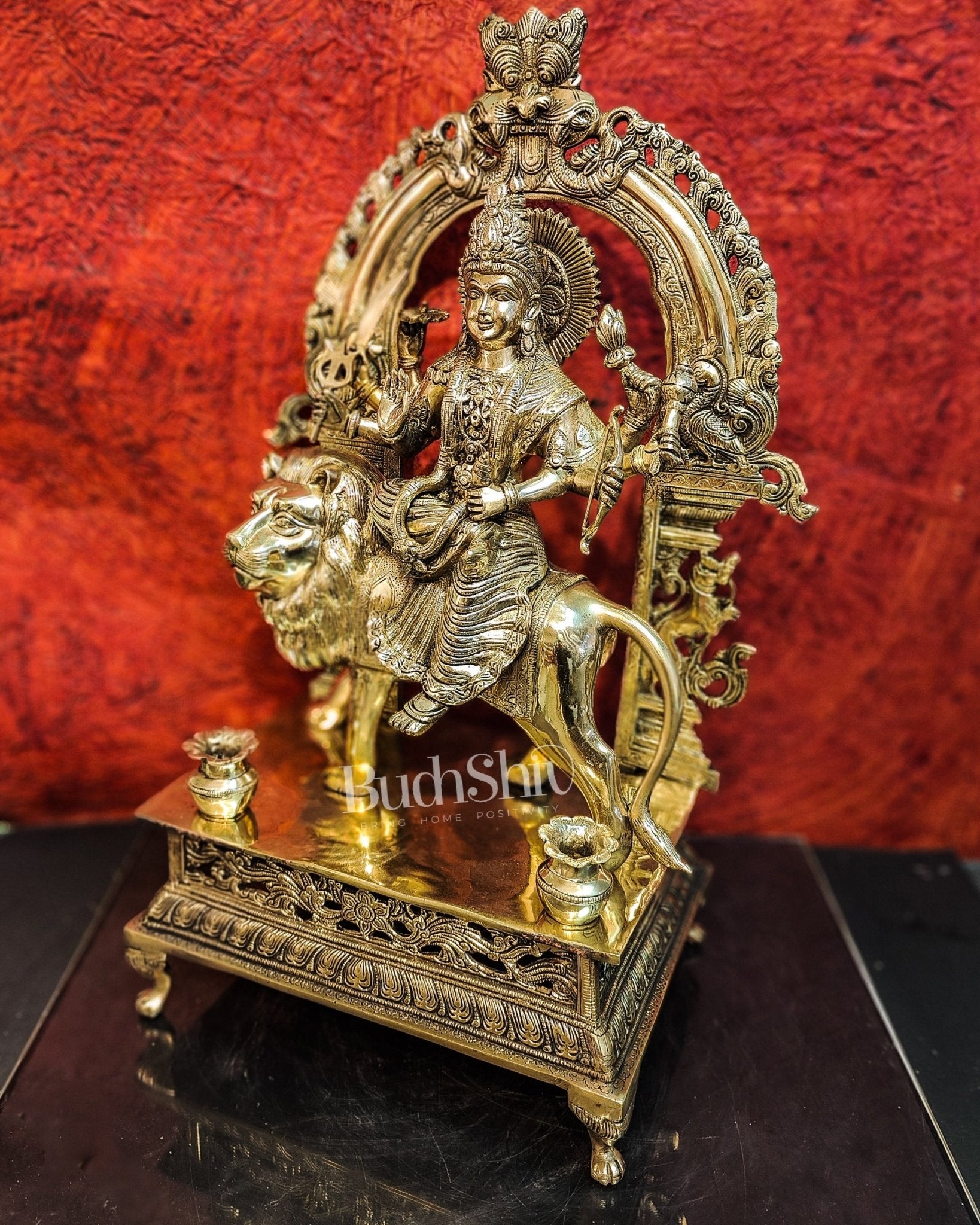 Pure Superfine Brass Handcrafted Goddess Durga Statue - Intricately Handcarved Masterpiece - Budhshiv.com