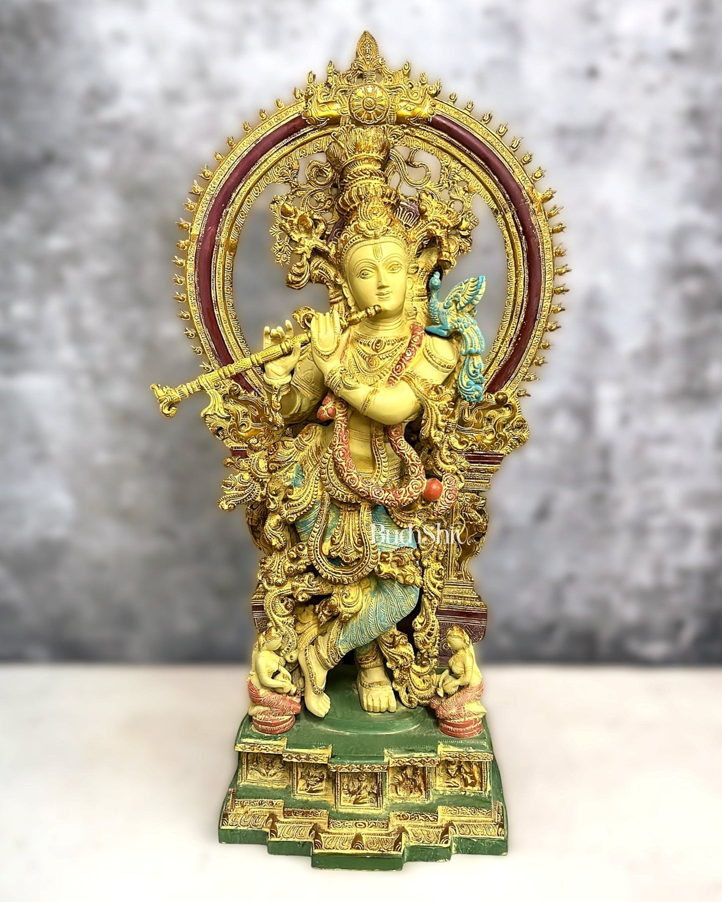 Pure Superfine Brass Krishna Statue | 32 Inch - Budhshiv.com