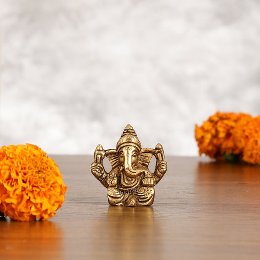 Pure Superfine Brass Lord Ganesha Idol - 2-inch - Budhshiv.com