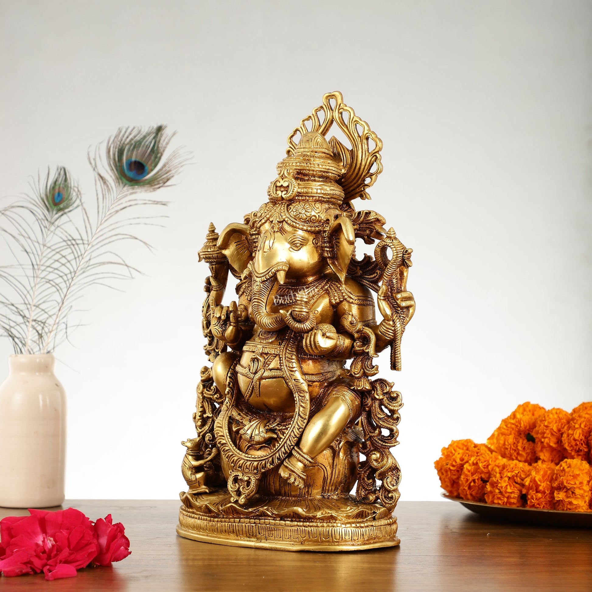 Pure Superfine Brass Lord Ganesha Unique Statue 14 inch - Budhshiv.com