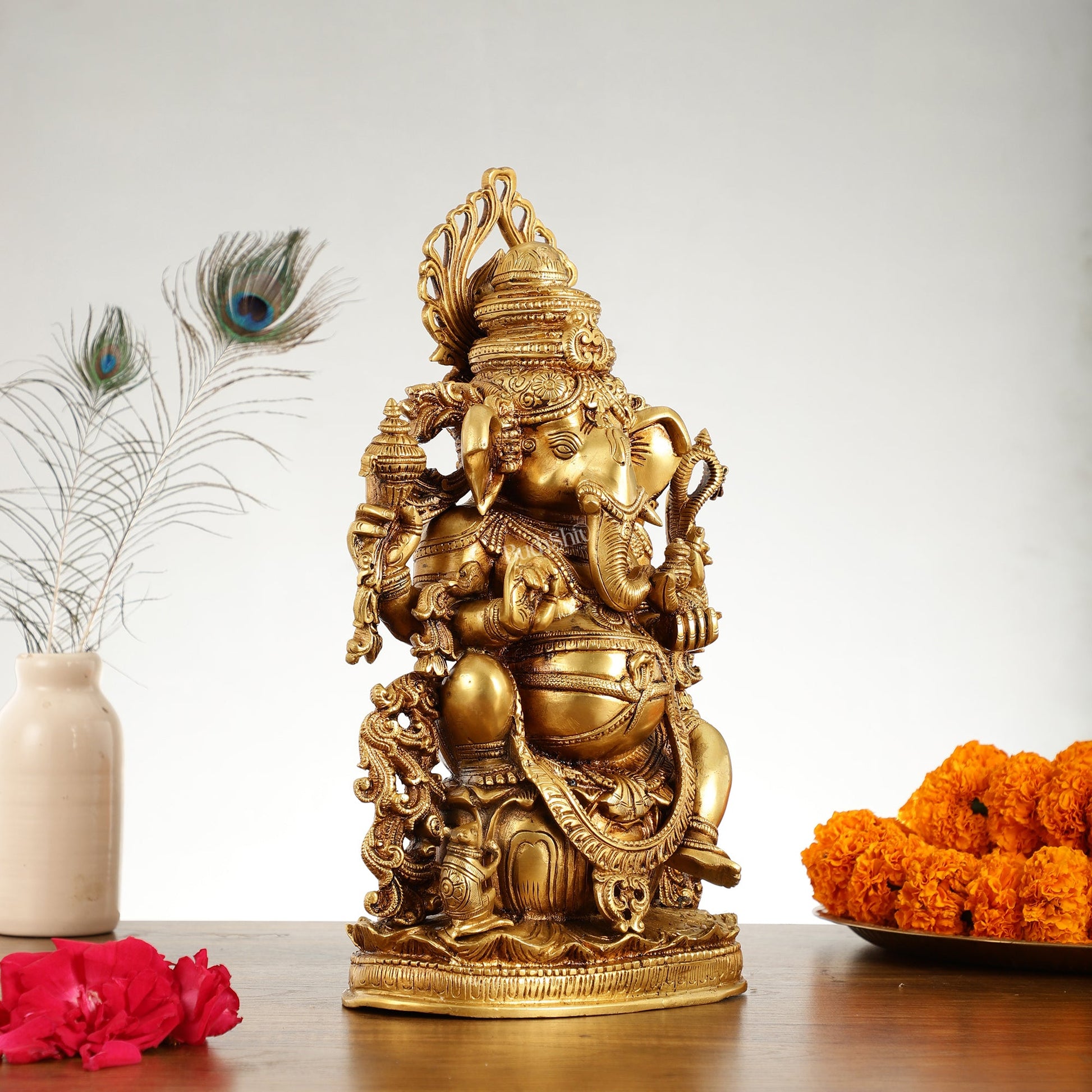 Pure Superfine Brass Lord Ganesha Unique Statue 14 inch - Budhshiv.com