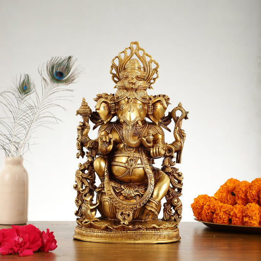 Pure Superfine Brass Lord Ganesha Unique Statue 14 inch - Budhshiv.com