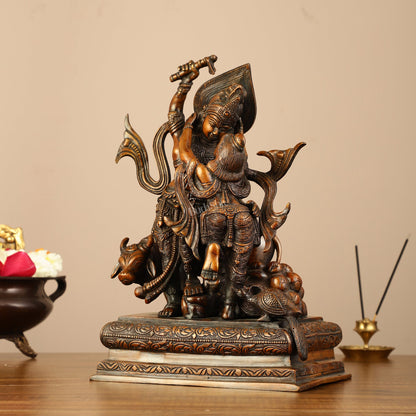 Pure Superfine Brass Radha Krishna Dancing with Cow and Peacock Statue - 12.5" - Budhshiv.com