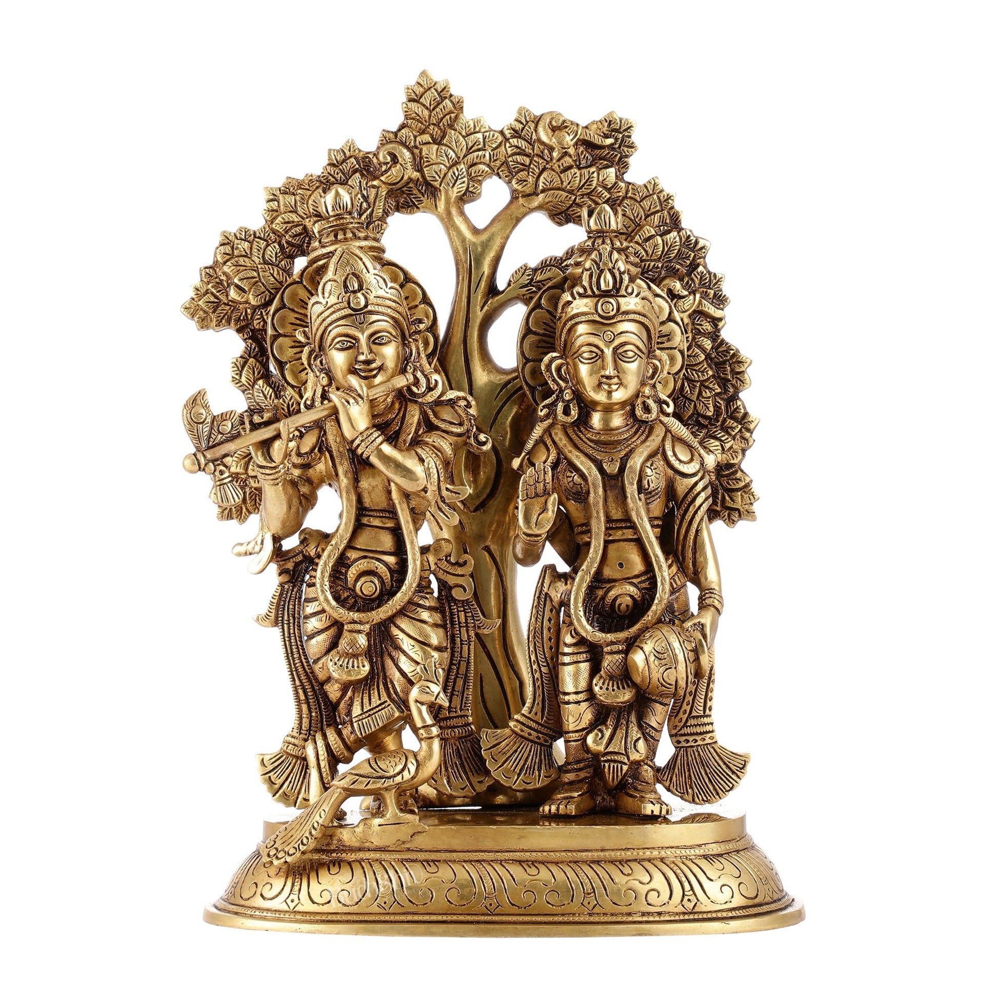 Pure Superfine Brass Radha Krishna Idols with Kalpavriksha Tree 14" - Budhshiv.com