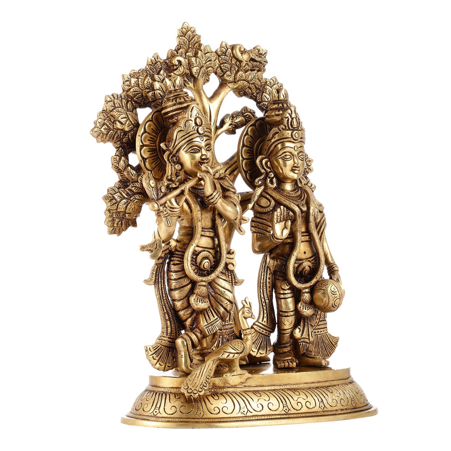 Pure Superfine Brass Radha Krishna Idols with Kalpavriksha Tree 14" - Budhshiv.com