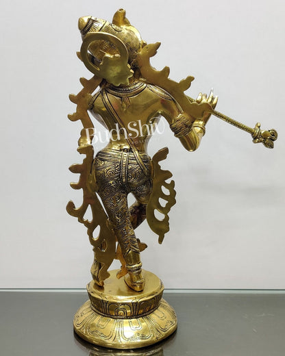 Pure Superfine Brass Very Unique South Indian Style Krishna Statue | Height 17 inches" - Budhshiv.com