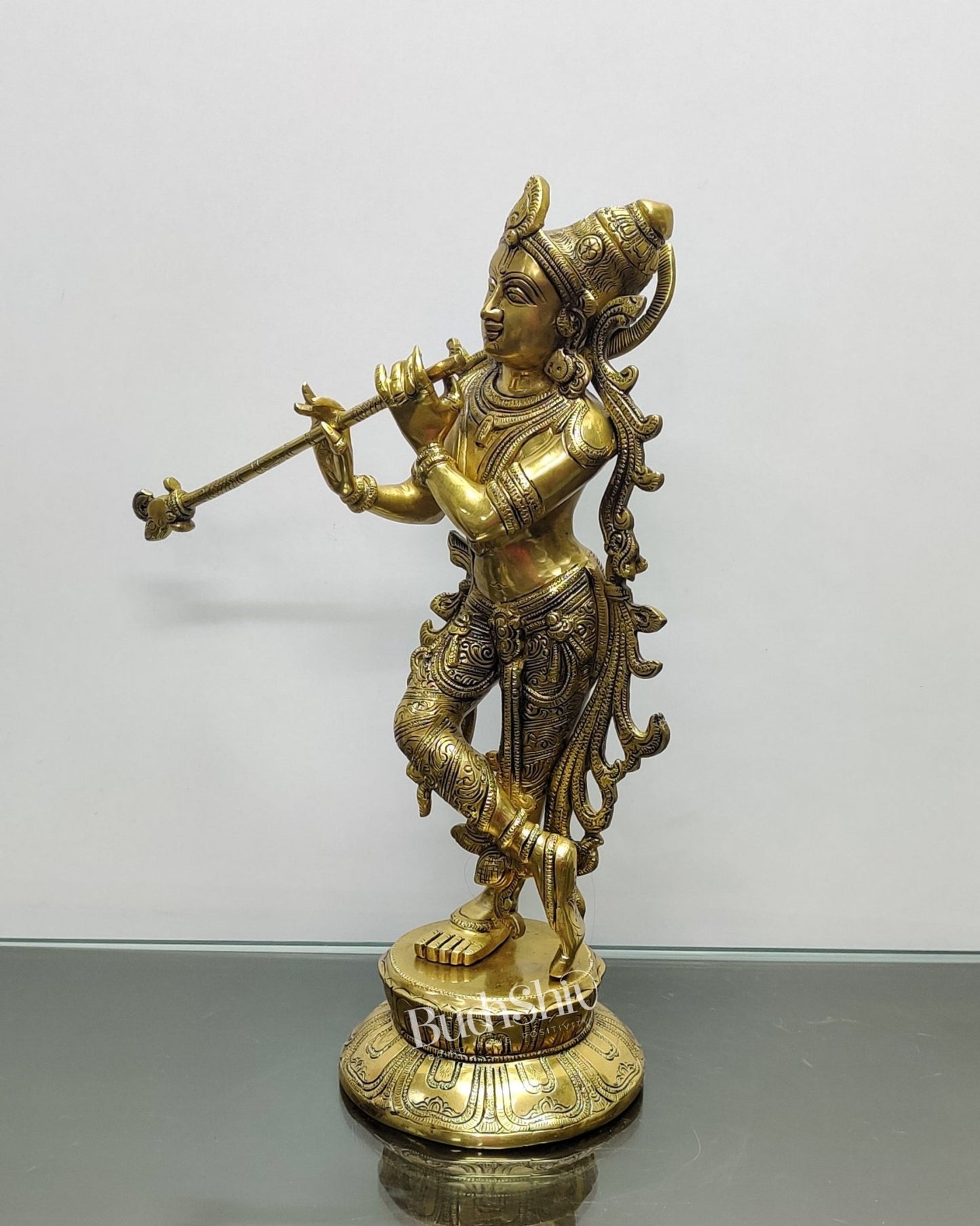 Pure Superfine Brass Very Unique South Indian Style Krishna Statue | Height 17 inches" - Budhshiv.com