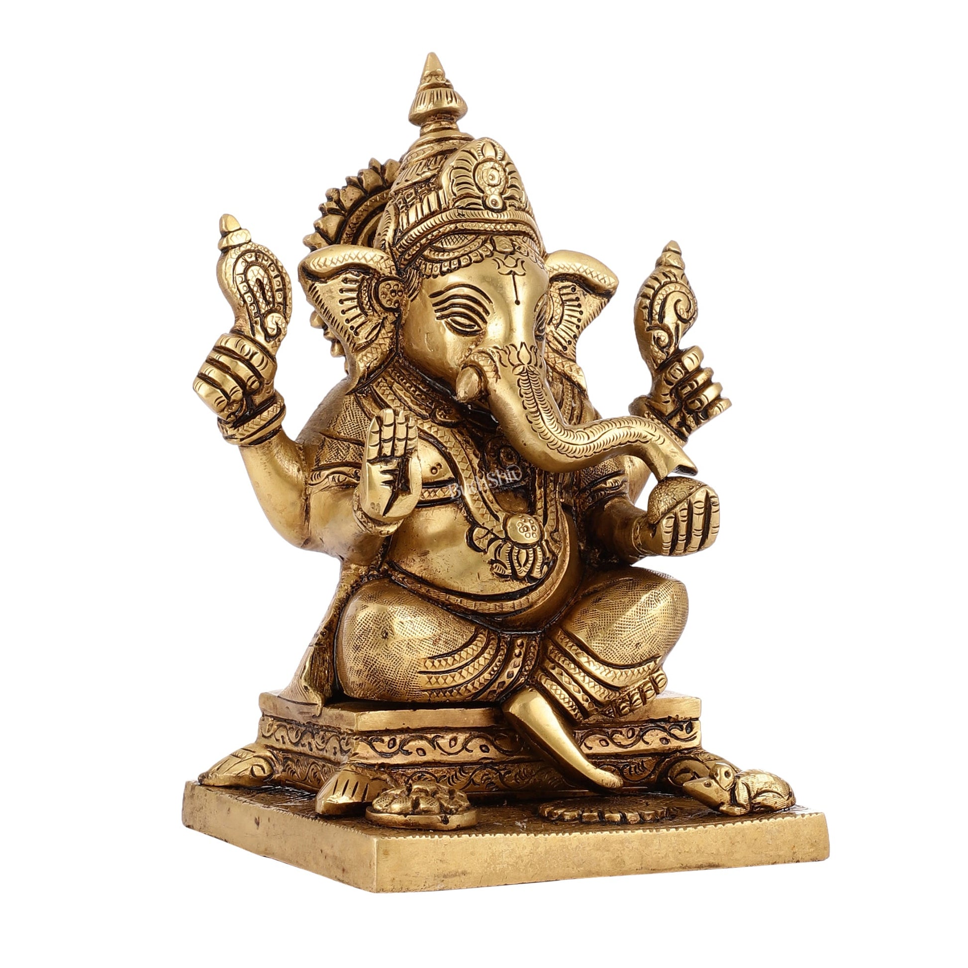 Pure Superfine Handcrafted Brass Ganesha Idol 8 inch - Budhshiv.com