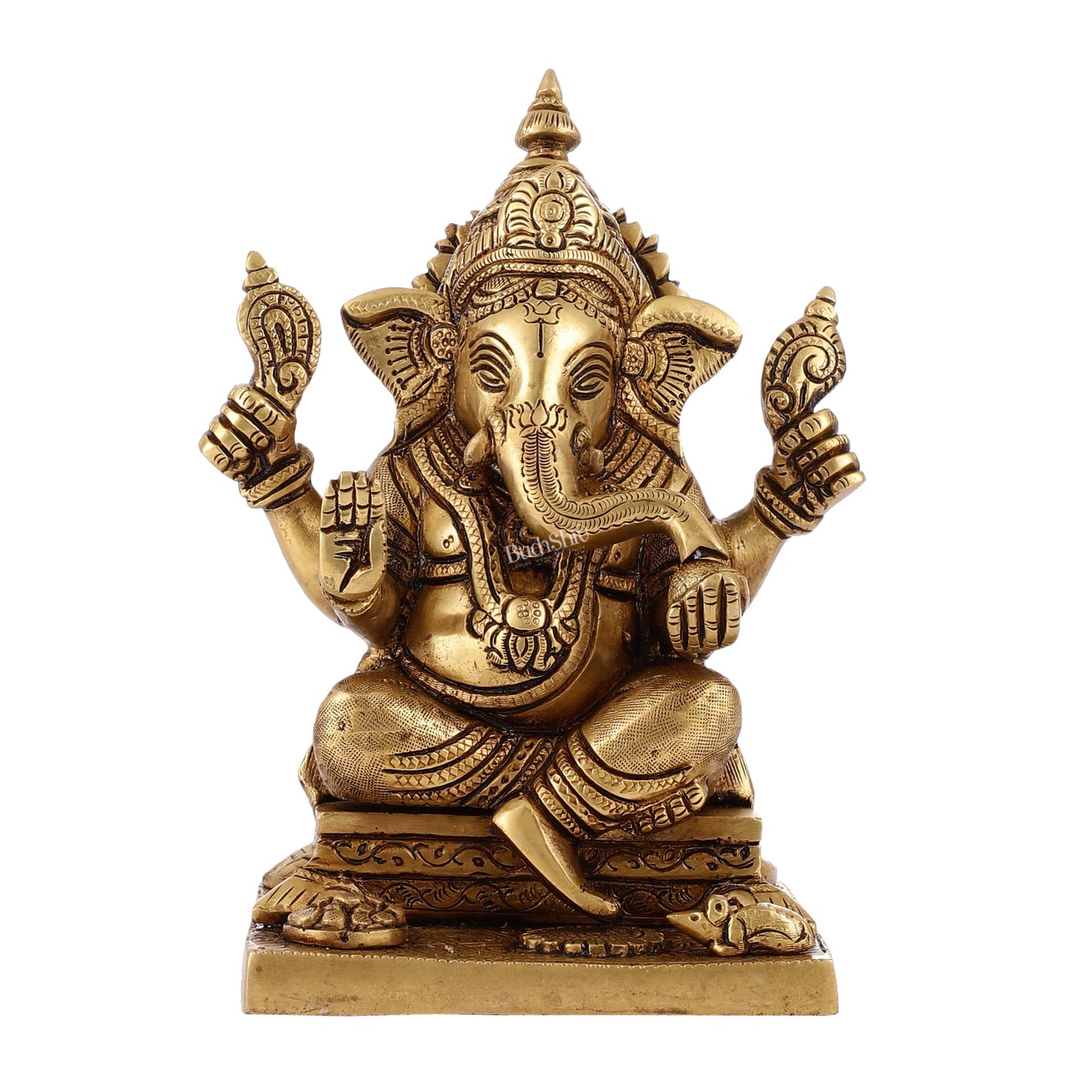 Pure Superfine Handcrafted Brass Ganesha Idol 8 inch - Budhshiv.com