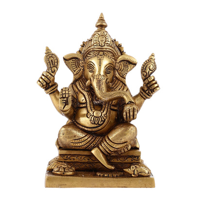 Pure Superfine Handcrafted Brass Ganesha Idol 8 inch - Budhshiv.com