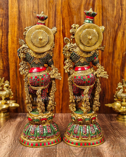 Radha Krishna Brass idols with Stonework 21 inch - Budhshiv.com