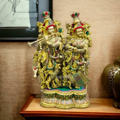 Radha krishna Idol Superfine Brass | Handcrafted | 29 Inch | Stonework - Budhshiv.com