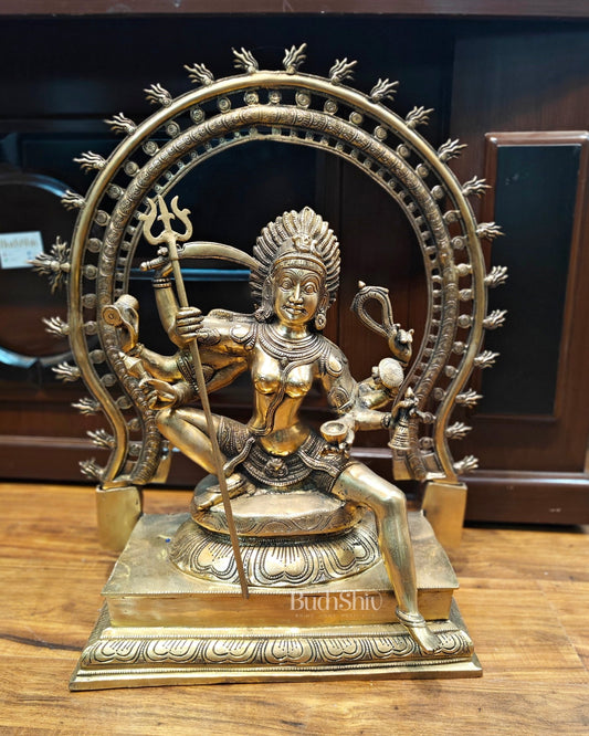 Sacred Brass Mahakali Badrakali Statue with Prabhavali - 26 inch - Budhshiv.com