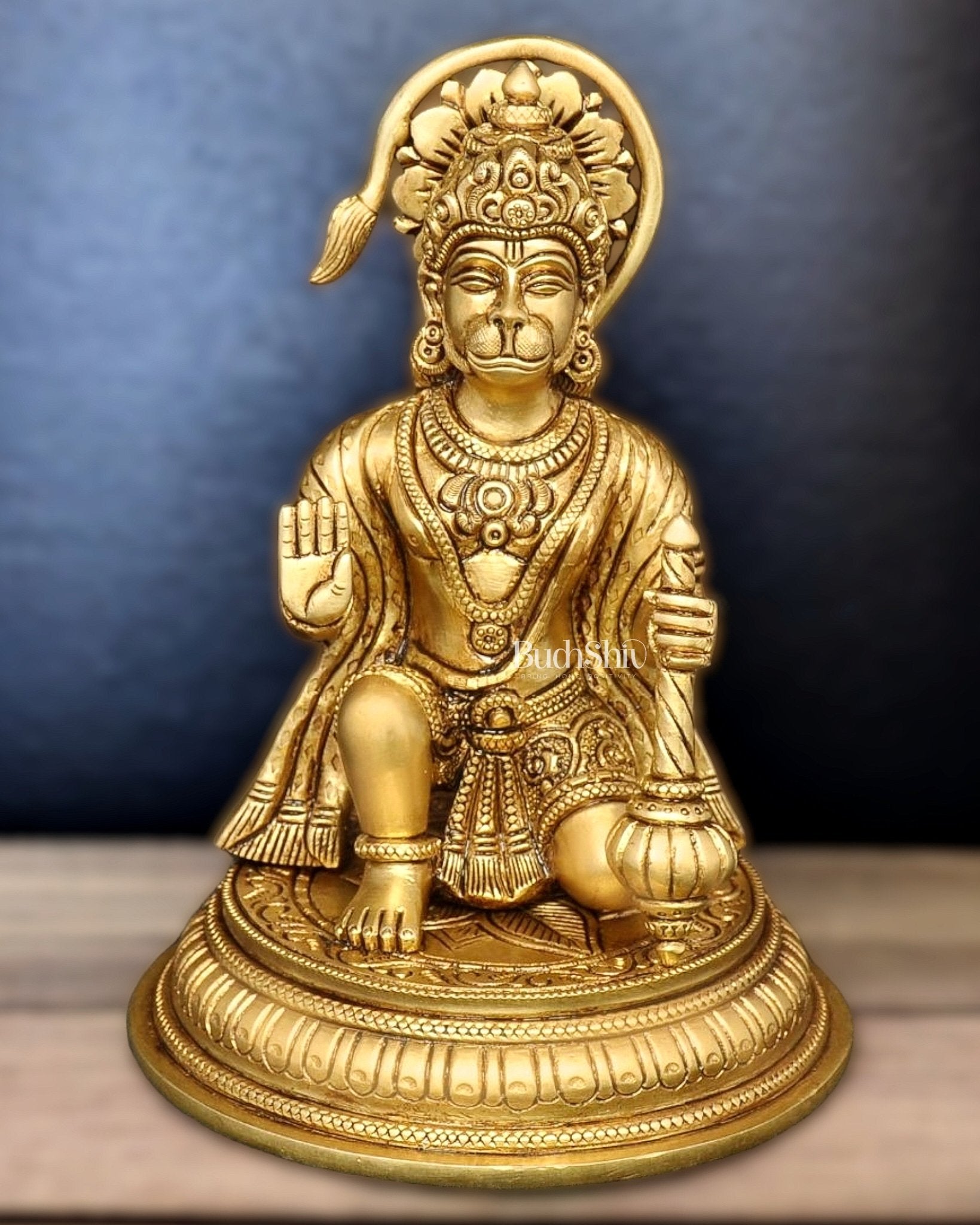 Sacred Brass Superfine Lord Hanuman Idol - 7" - Budhshiv.com