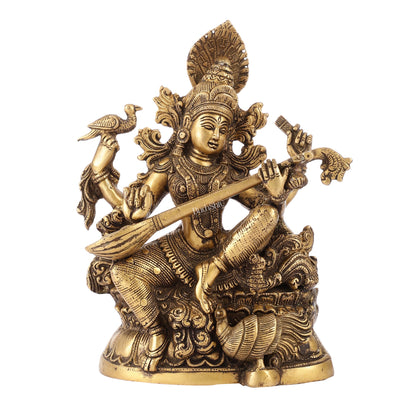 Saraswati brass idol 11 inches antique - Budhshiv.com