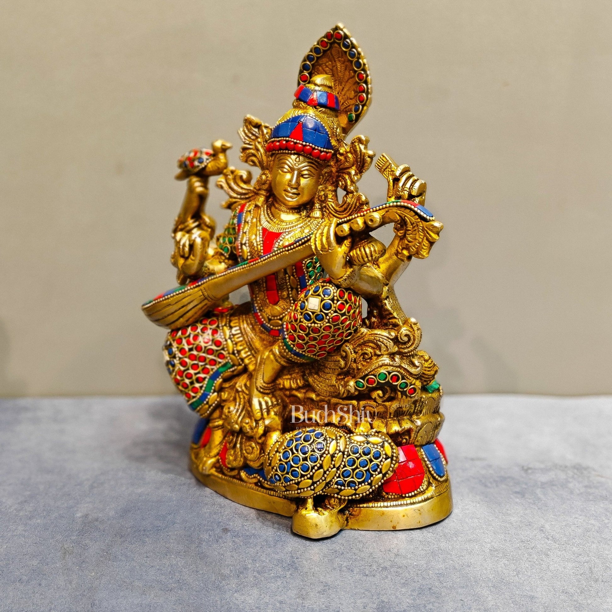 Saraswati brass idol 11 inches - Budhshiv.com