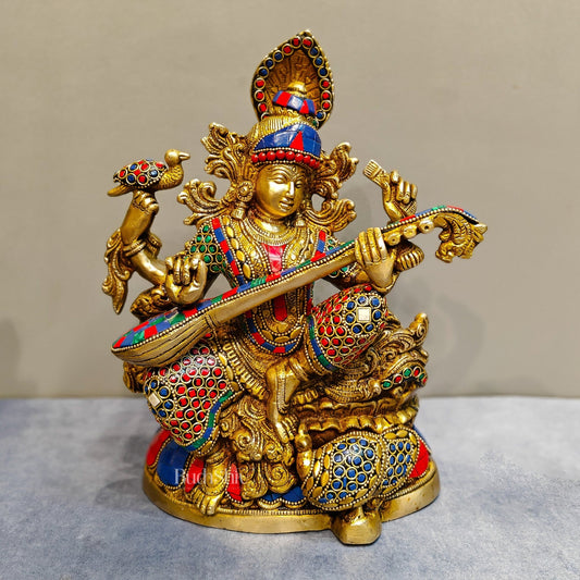 Saraswati brass idol 11 inches - Budhshiv.com