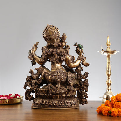 Saraswati brass idol 16 inches hand-painted - Budhshiv.com