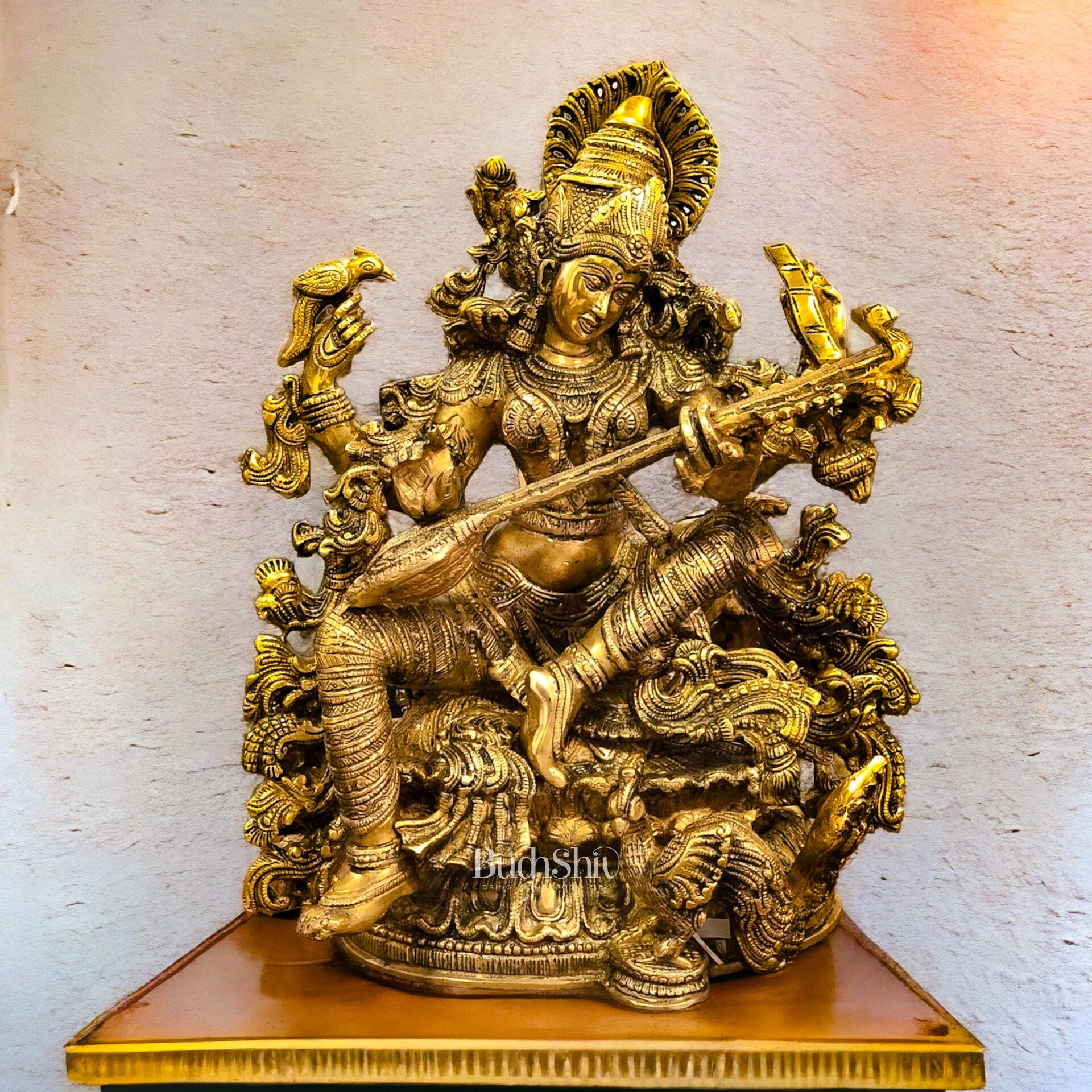 Saraswati brass idol 16 inches - Budhshiv.com