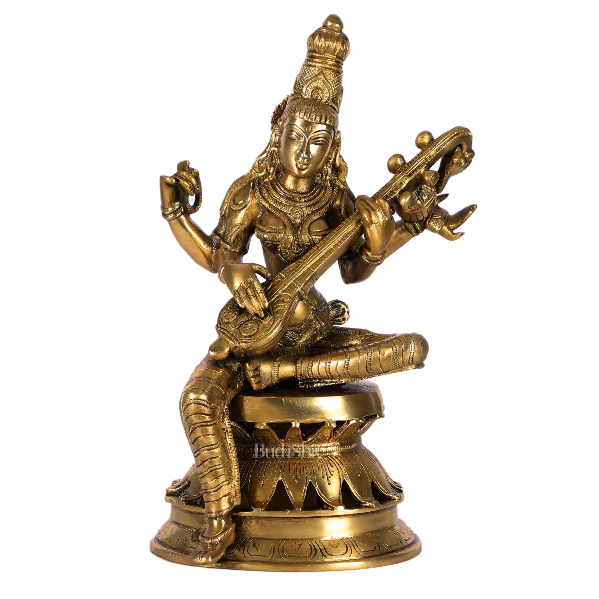 Saraswati Brass Statue 12 inch - Budhshiv.com