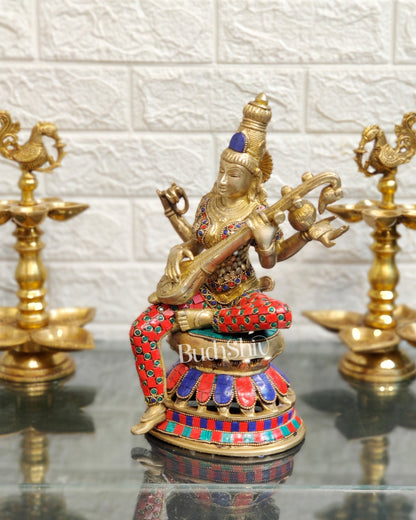 Saraswati Brass Statue 12 inch - Budhshiv.com