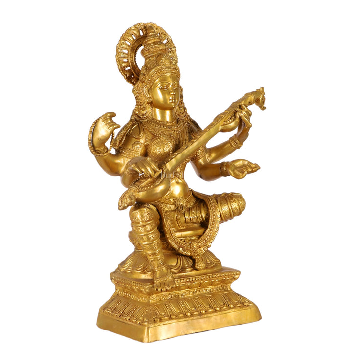 Saraswati Brass statue 30" - Budhshiv.com