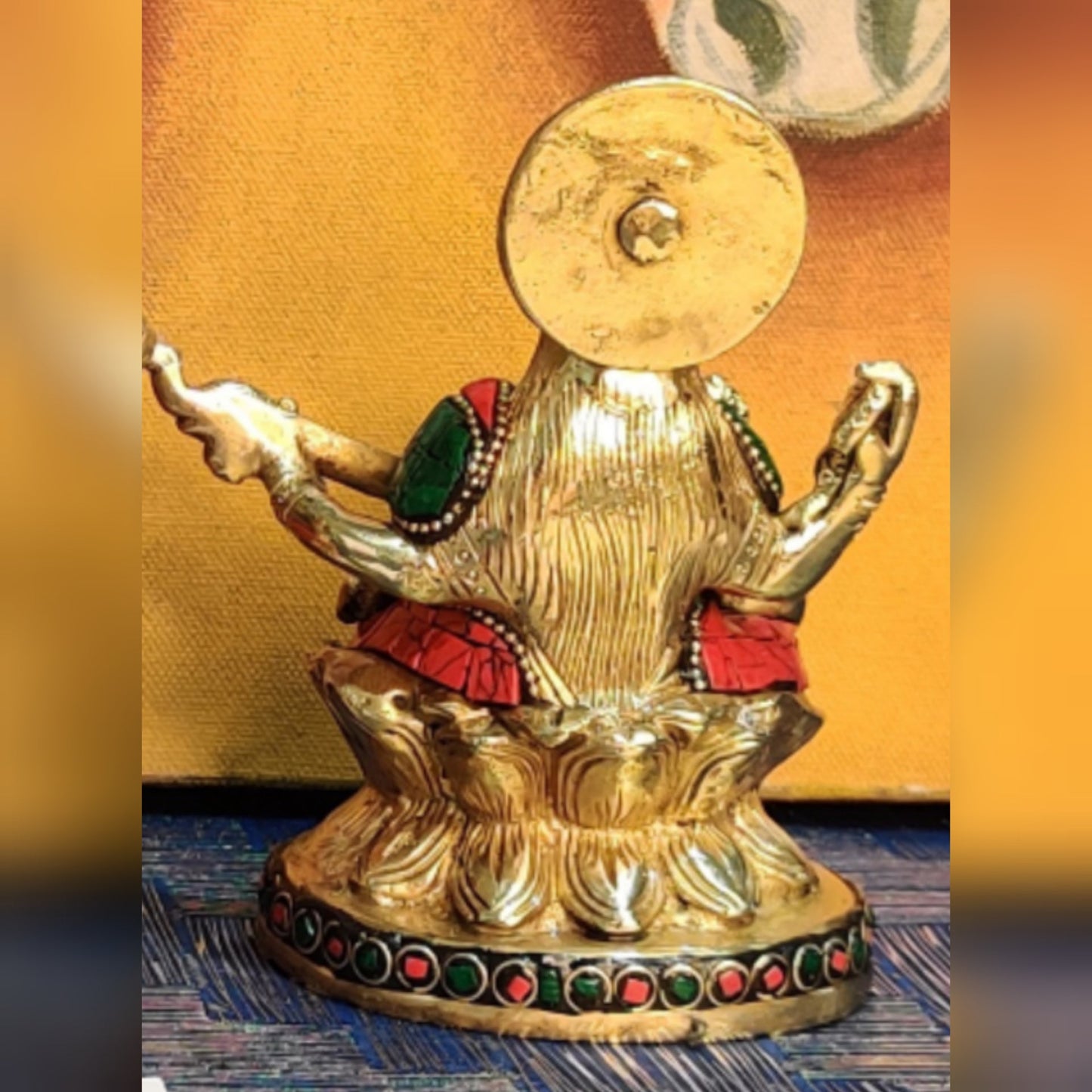 Saraswati enchanting brass idol with stonework | suitable for office desk/study table/ temple - Budhshiv.com