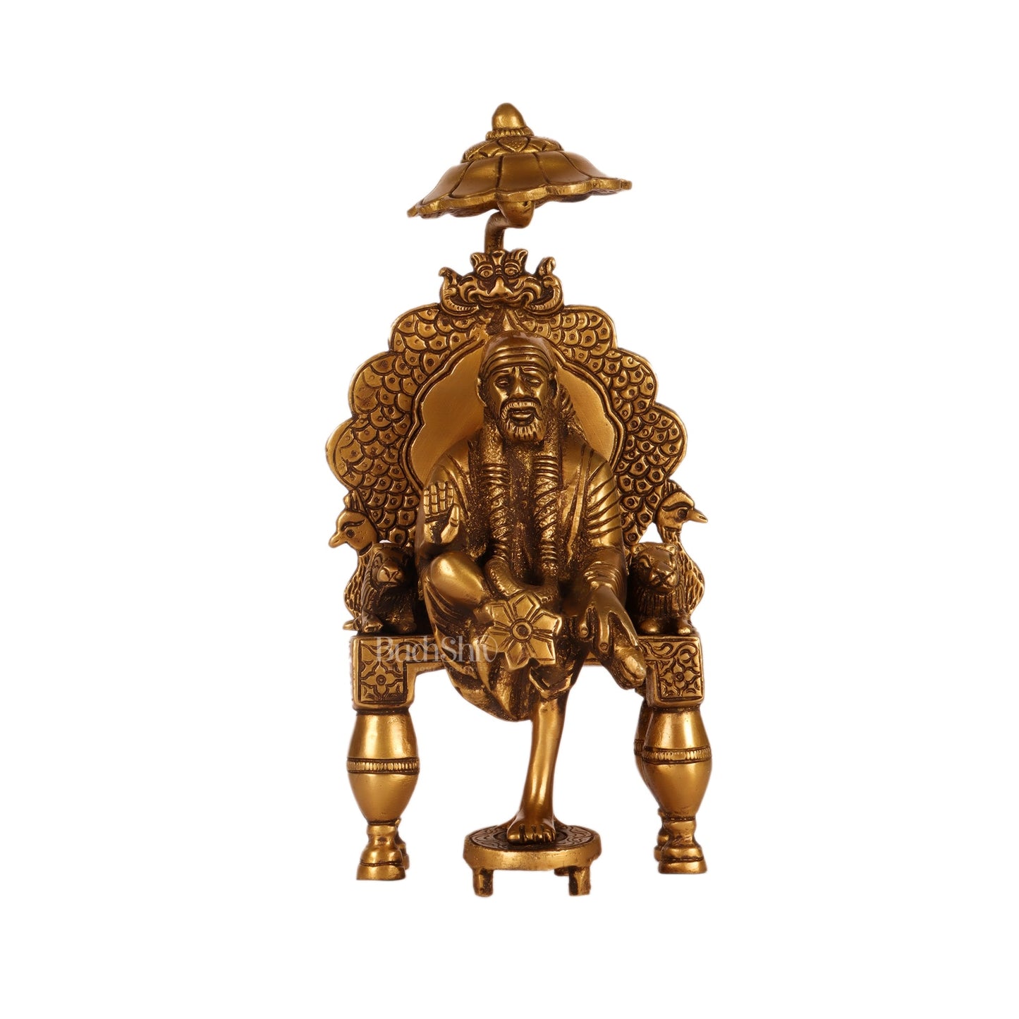 Seated Sai Baba Brass Idol | Blessing Mudra | 8" Height - Budhshiv.com