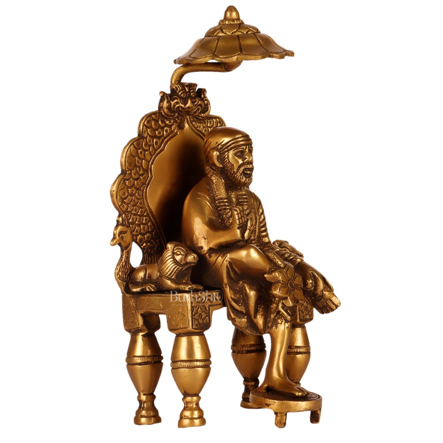 Seated Sai Baba Brass Idol | Blessing Mudra | 8" Height - Budhshiv.com