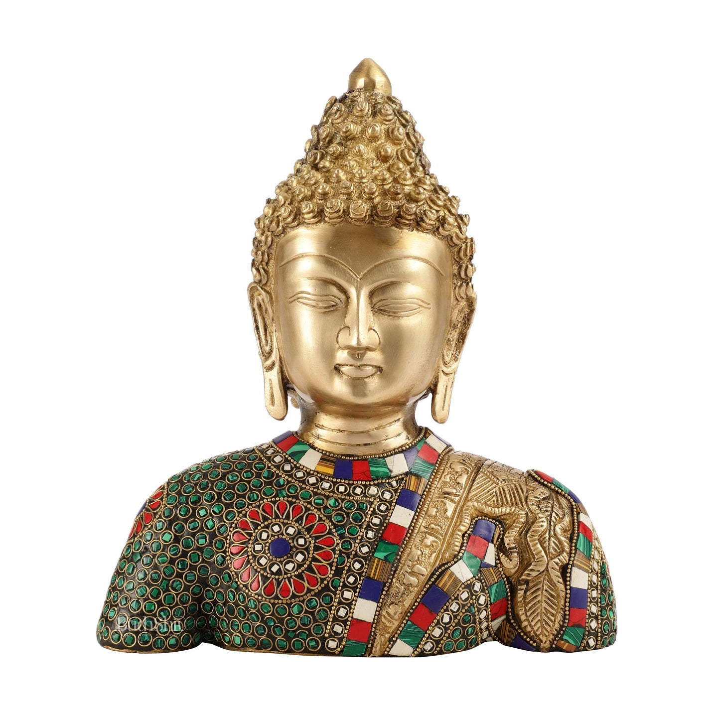 Serene Brass Buddha Bust Statue | Intricate Detailing | 11" - Budhshiv.com