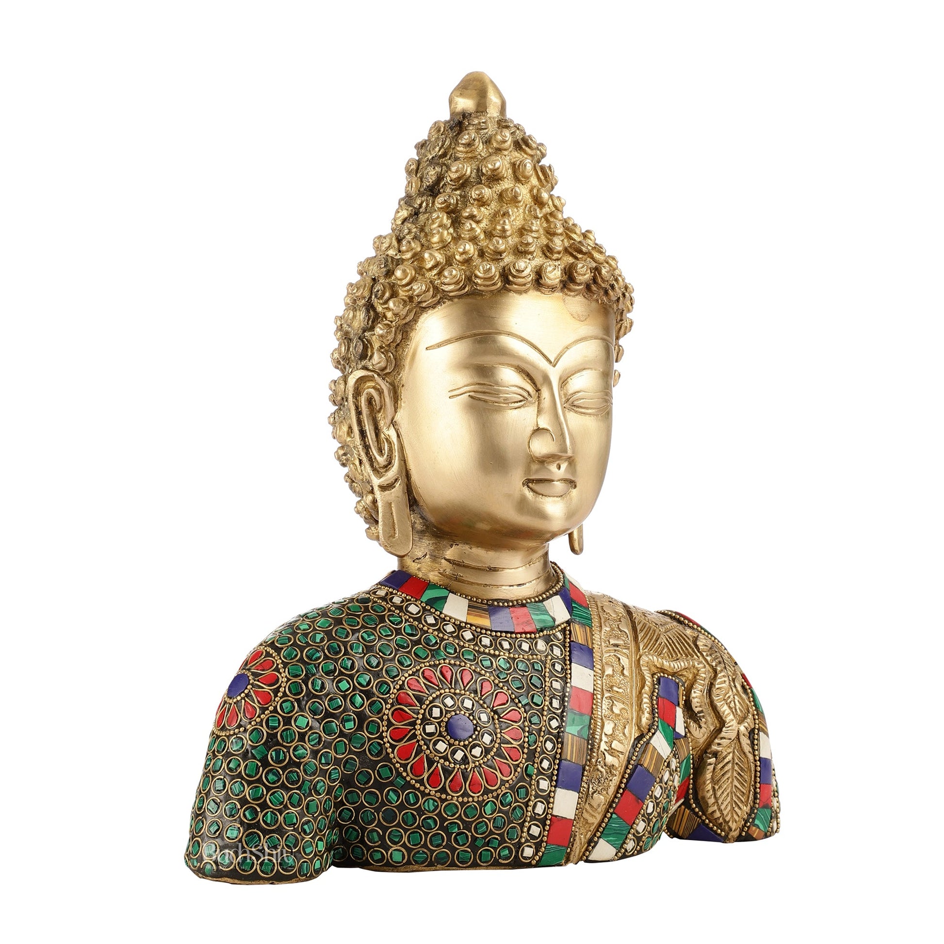 Serene Brass Buddha Bust Statue | Intricate Detailing | 11" - Budhshiv.com