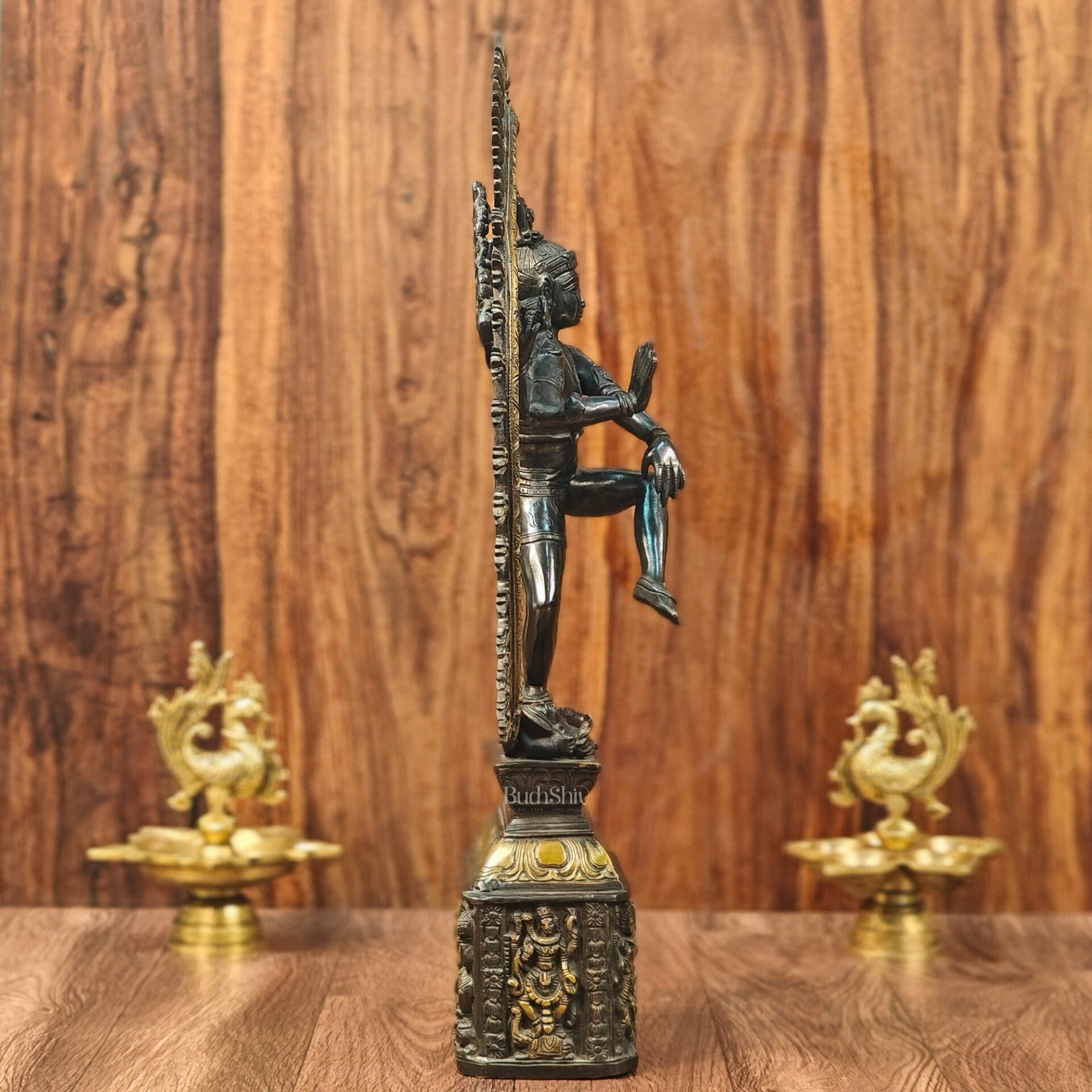 Shiva Brass Nataraj Statue - Dancing on Apasmara 23" - Black Gold - Budhshiv.com