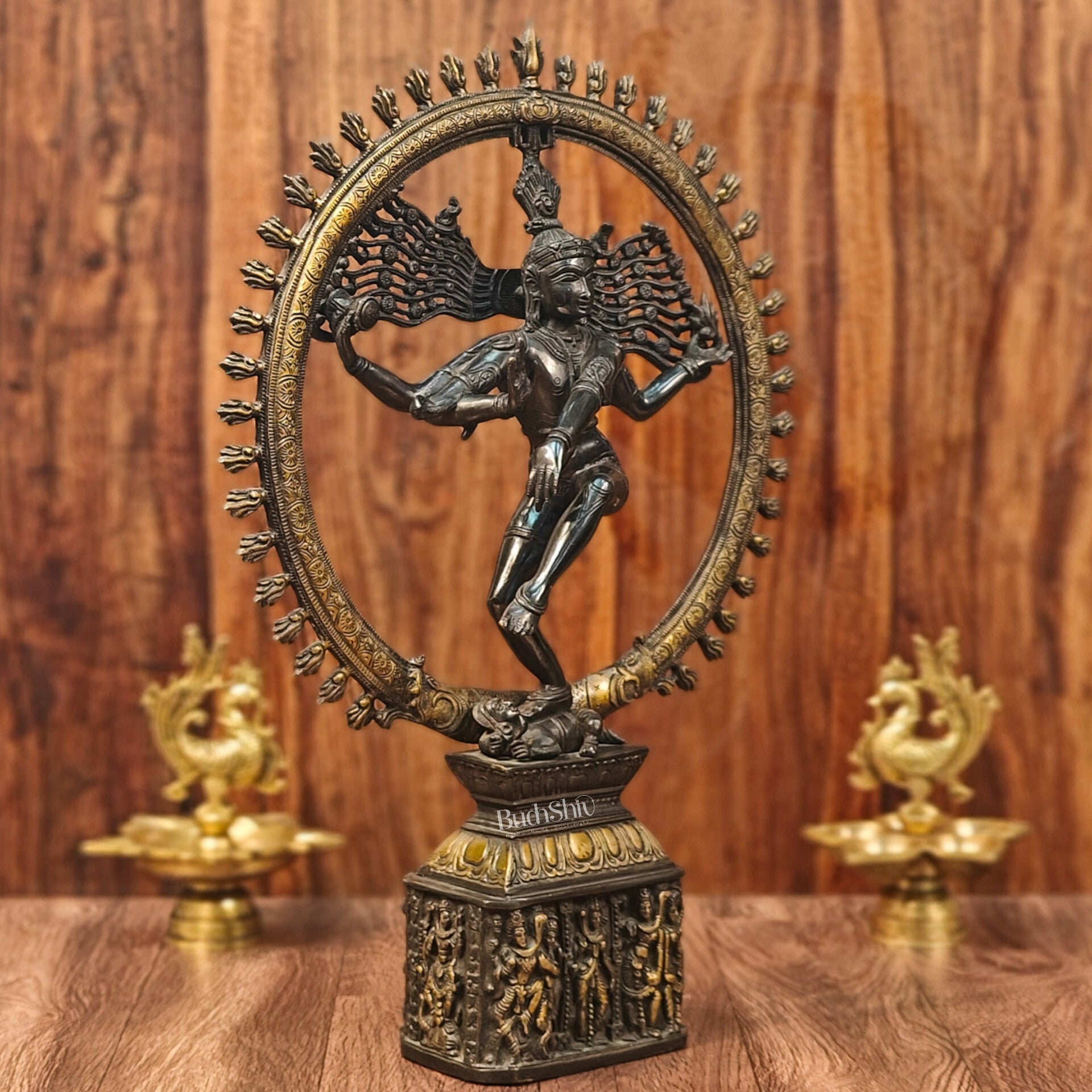 Shiva Brass Nataraj Statue - Dancing on Apasmara 23" - Black Gold - Budhshiv.com