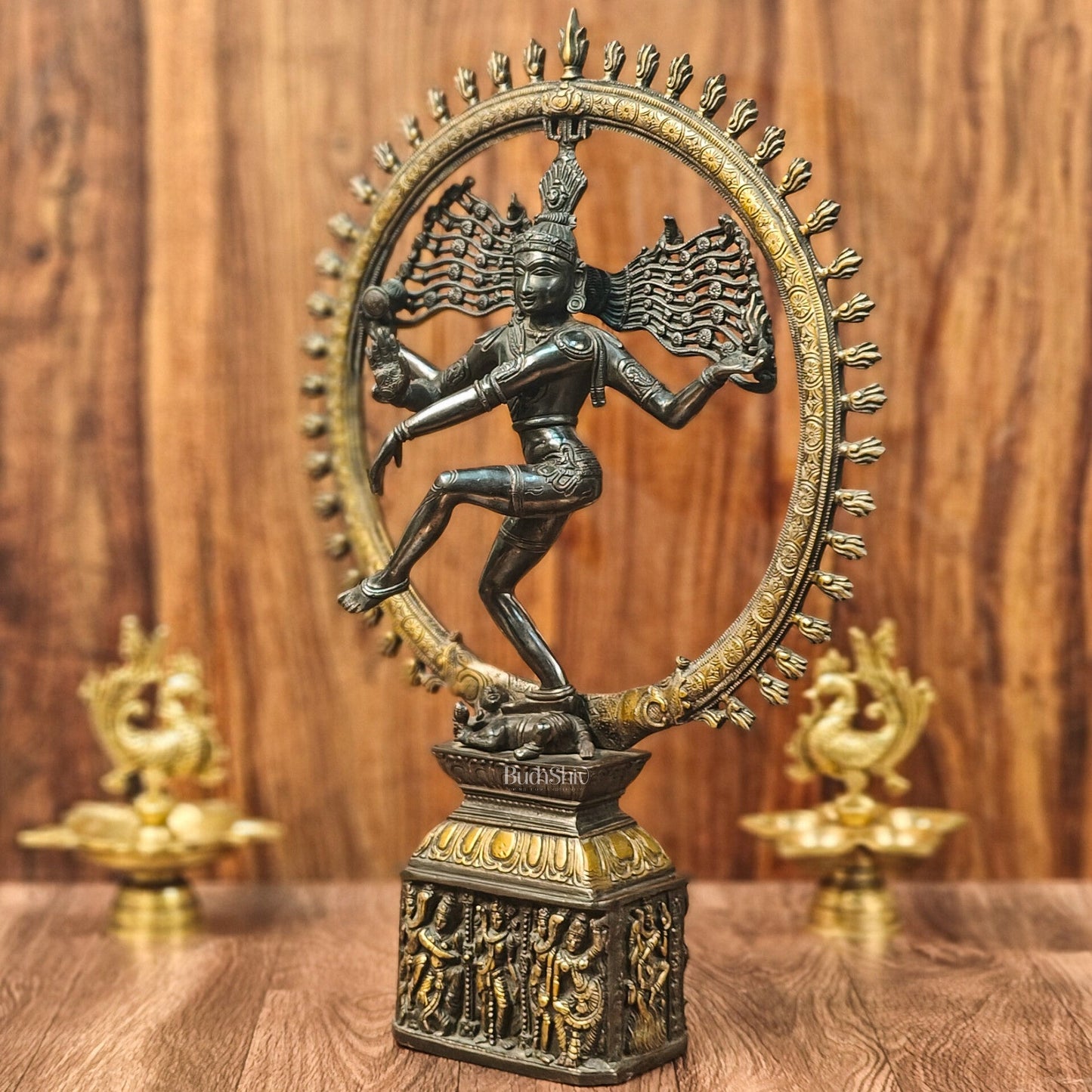 Shiva Brass Nataraj Statue - Dancing on Apasmara 23" - Black Gold - Budhshiv.com