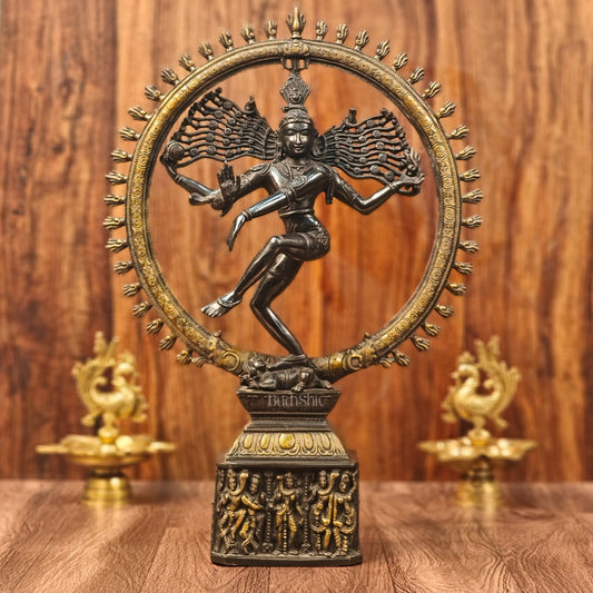 Shiva Brass Nataraj Statue - Dancing on Apasmara 23" - Black Gold - Budhshiv.com