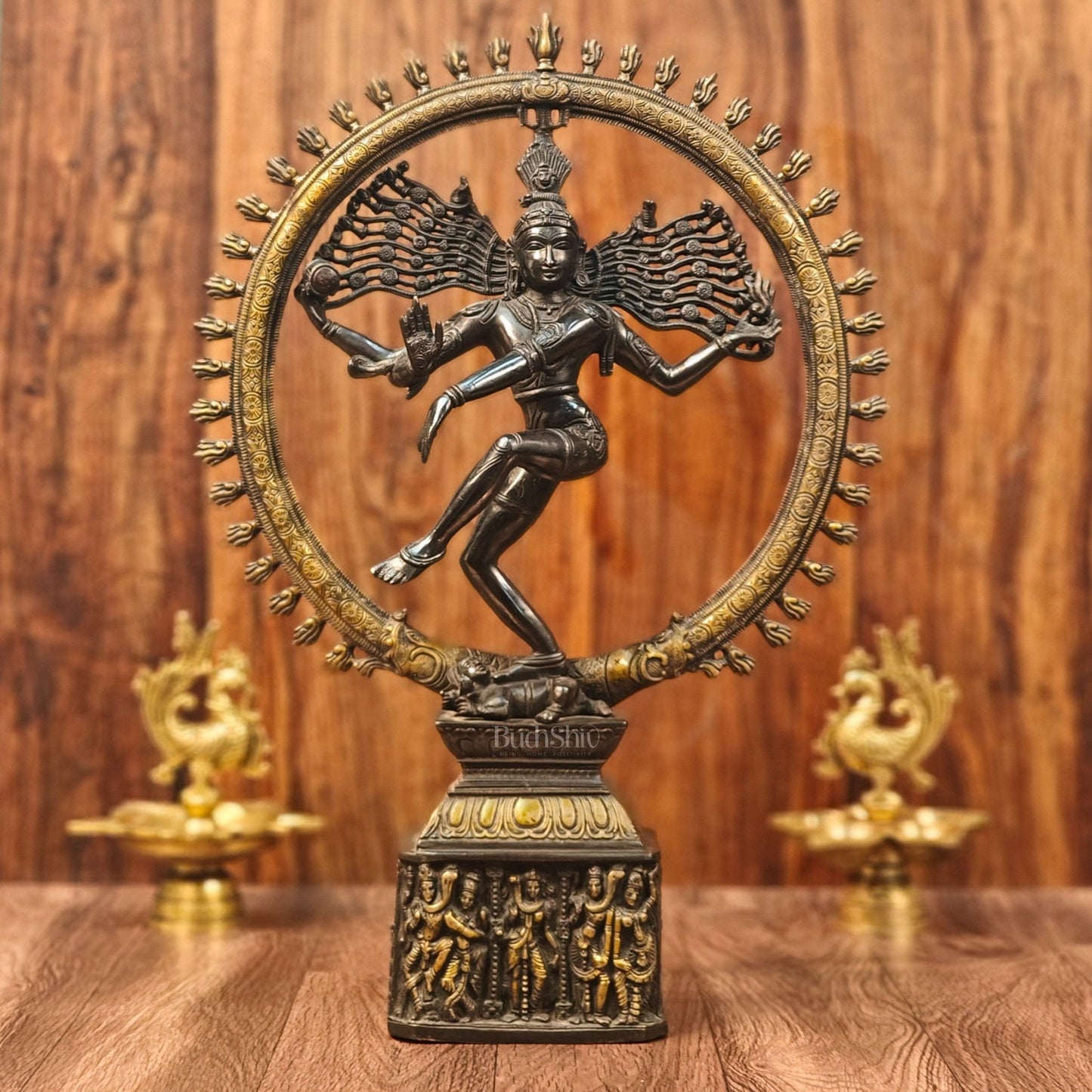 Shiva Brass Nataraj Statue - Dancing on Apasmara 23" - Black Gold - Budhshiv.com