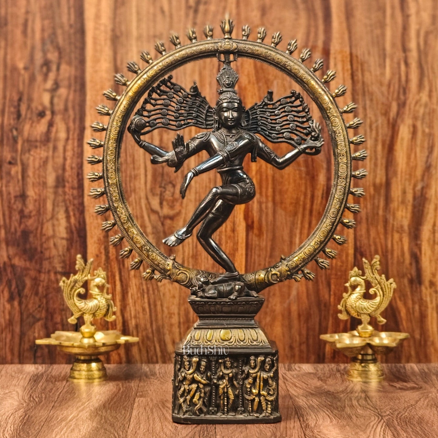 Shiva Brass Nataraj Statue - Dancing on Apasmara 23" - Black Gold - Budhshiv.com