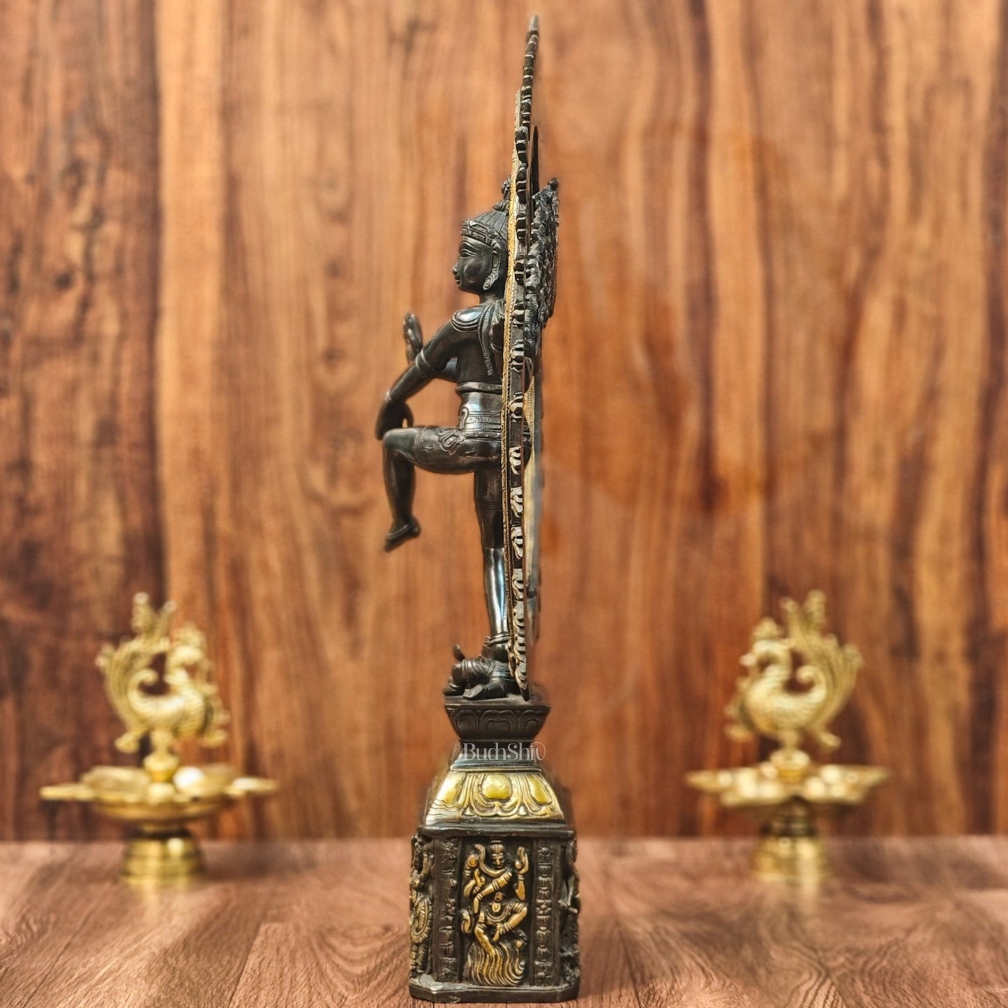 Shiva Brass Nataraj Statue - Dancing on Apasmara 23" - Black Gold - Budhshiv.com