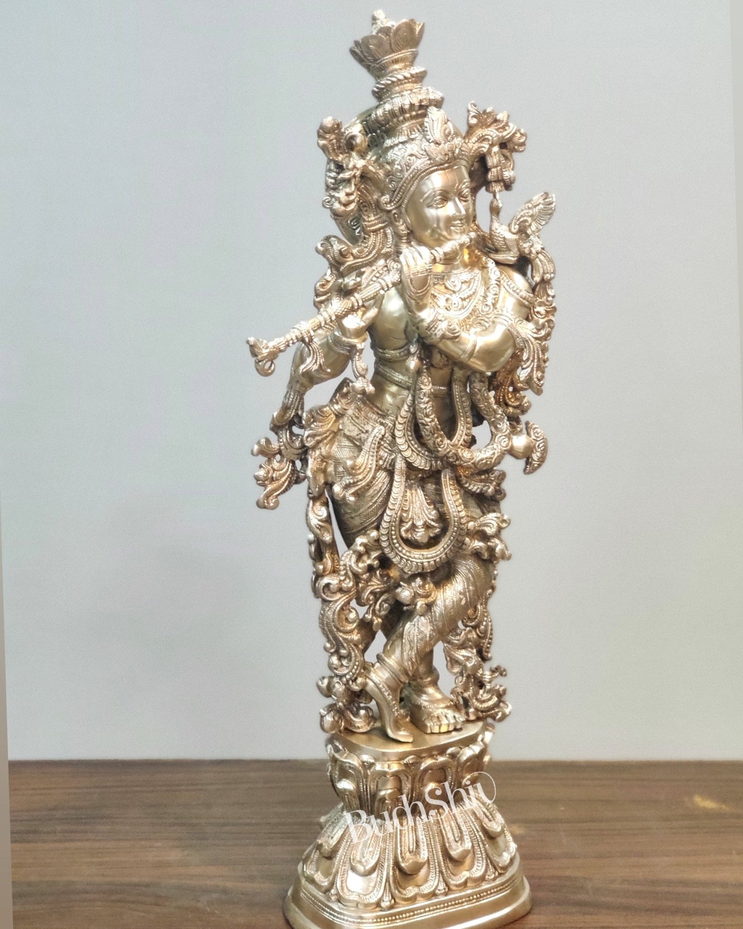 Silver Plated Krishna Statue - Superfine Brass - Handcrafted 29 inch - Budhshiv.com