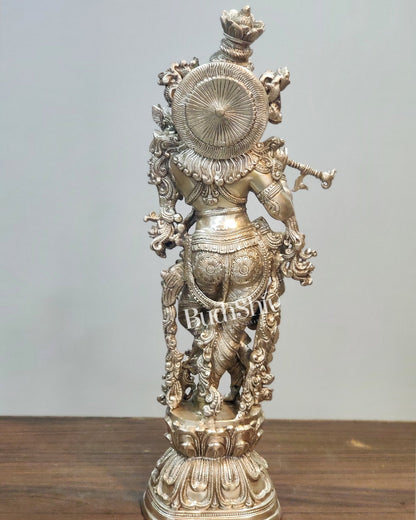 Silver Plated Krishna Statue - Superfine Brass - Handcrafted 29 inch - Budhshiv.com