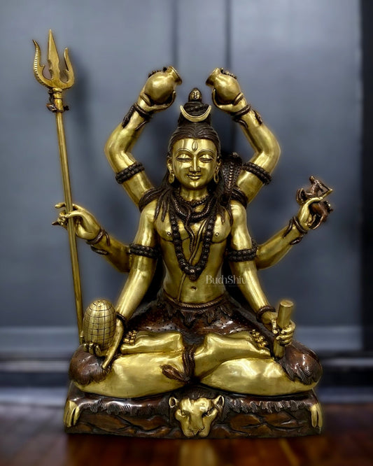 Six-Armed Brass Shiva Statue | 30 inch - Budhshiv.com