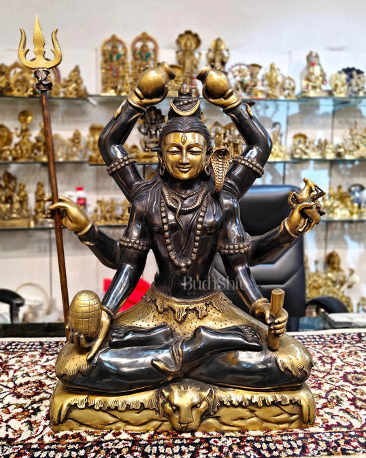 Six-Armed Shiva Statue | Divine Presence of Mahakala in Superfine Brass 30 inch - Budhshiv.com
