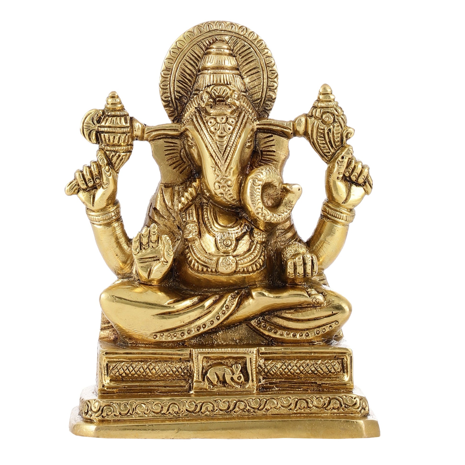 Small Brass Dagduseth Halwai Ganapati Idol | Height 6 inch - Budhshiv.com