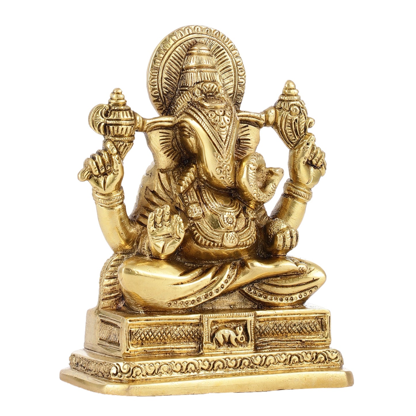 Small Brass Dagduseth Halwai Ganapati Idol | Height 6 inch - Budhshiv.com
