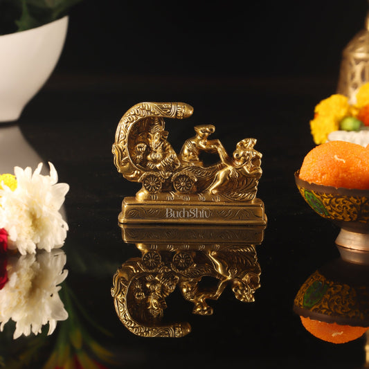 Small Brass Ganesha on Mooshak Rath - Perfect Gift Option - Budhshiv.com