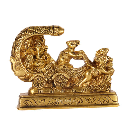 Small Brass Ganesha on Mooshak Rath - Perfect Gift Option - Budhshiv.com